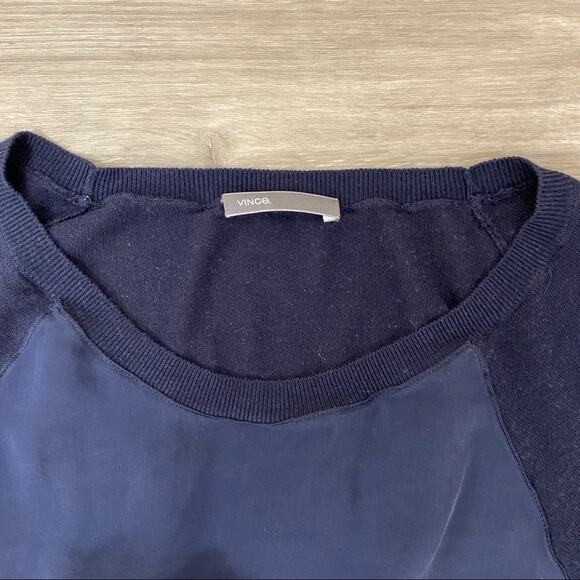 Vince Sweater Panel Mix Media Navy Blue Size S - Picture 4 of 6